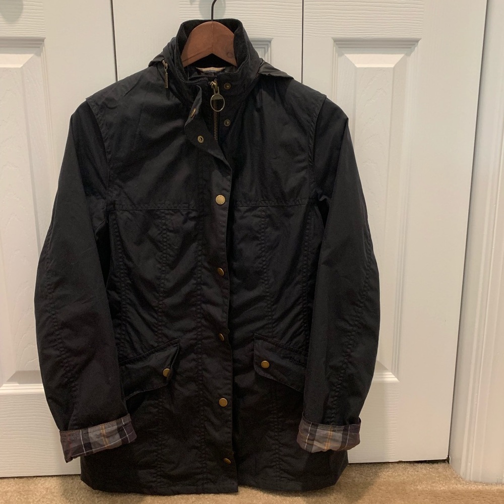 Barbour Navy lightweight cotton wax rain jacket